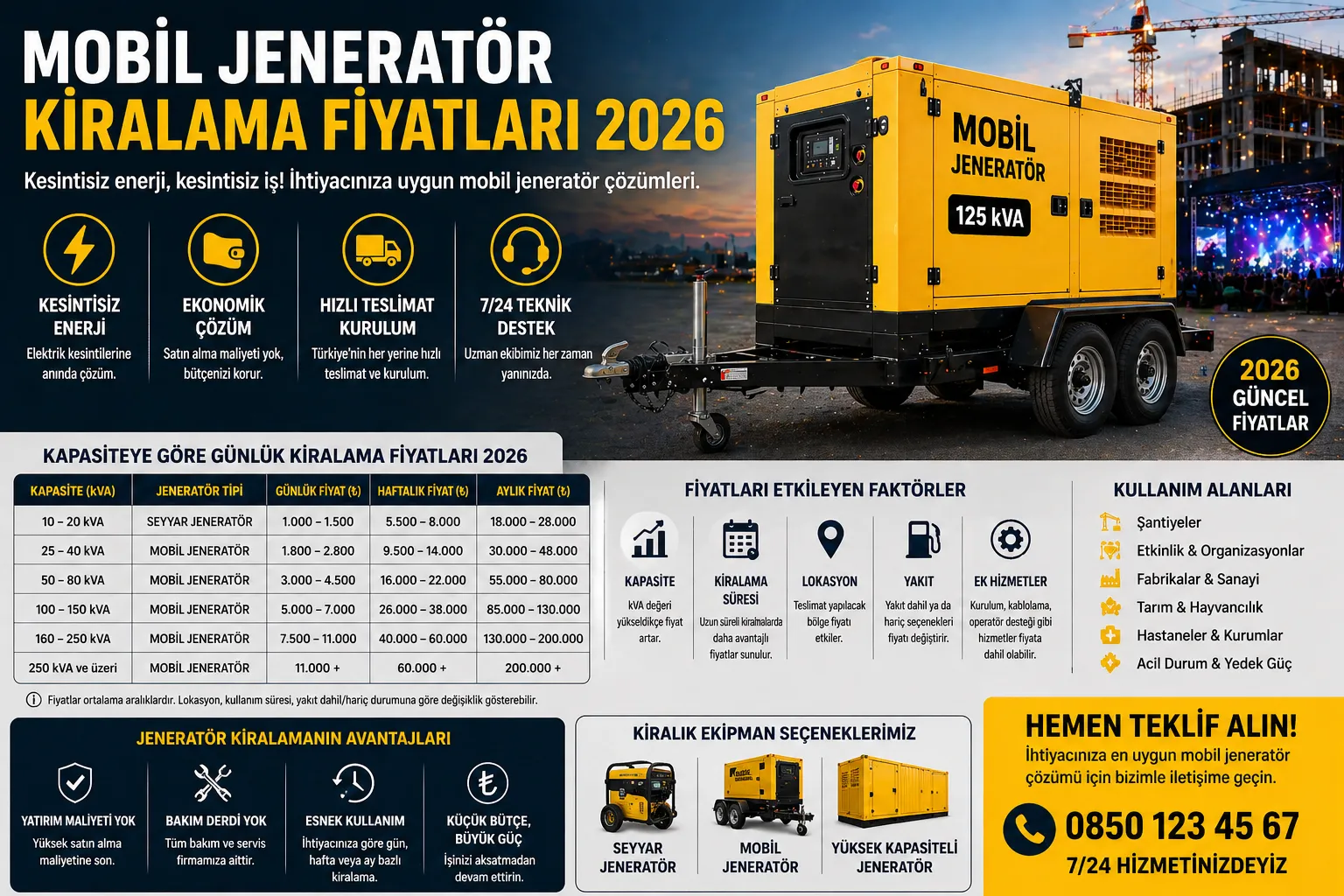 Mobil Jeneratör Kiralama Fiyatları 2026